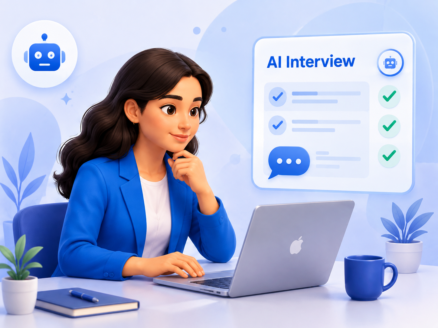 Candidate using an AI interview coach and reviewing answer feedback