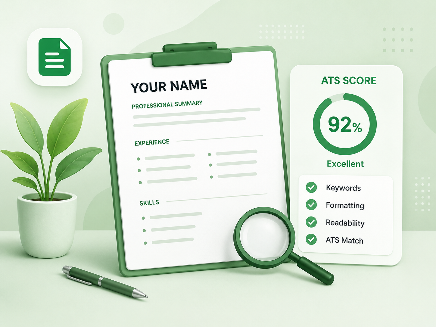 ATS resume analysis showing match score and keyword recommendations