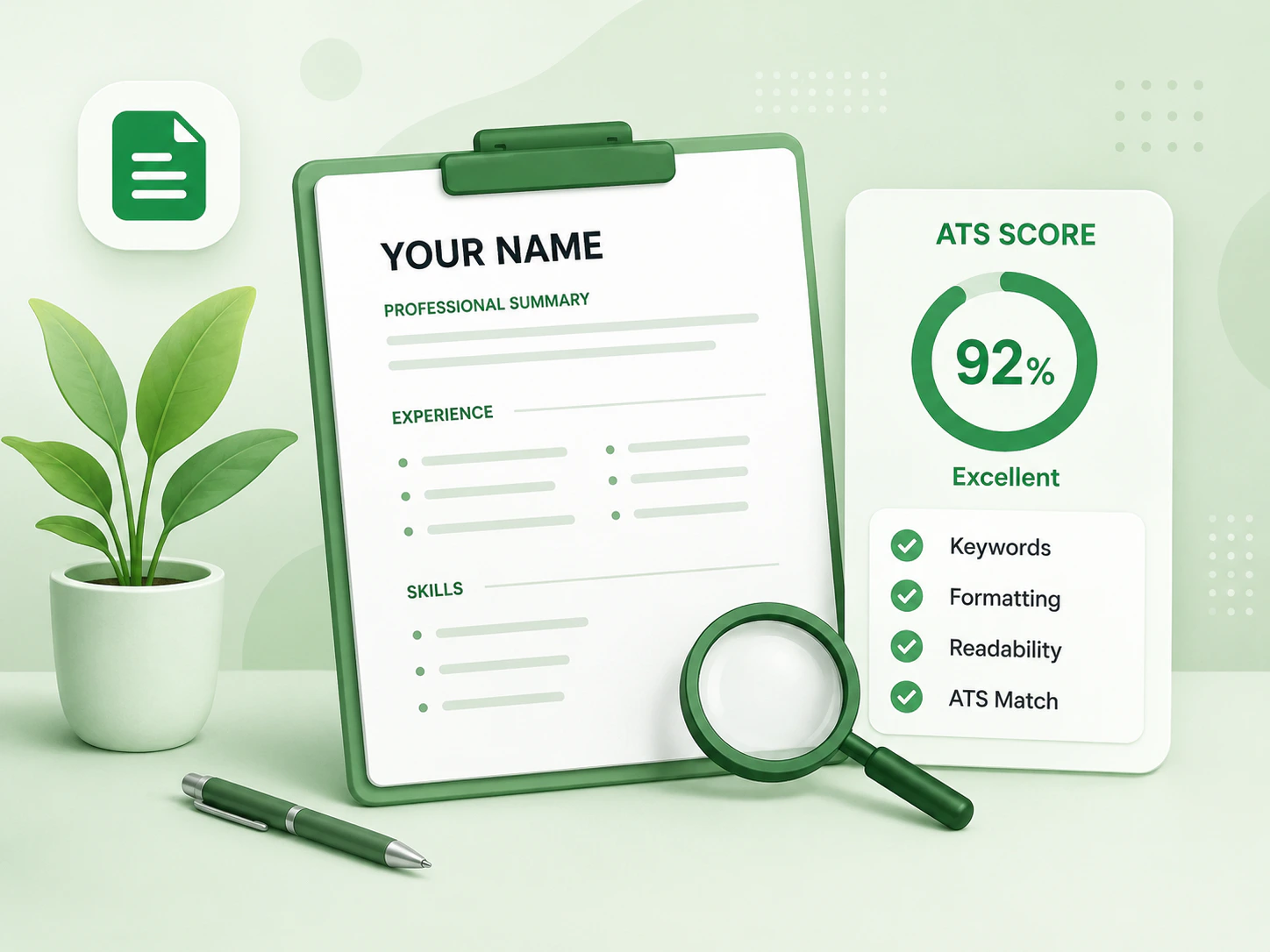 ATS resume analysis showing match score and keyword recommendations