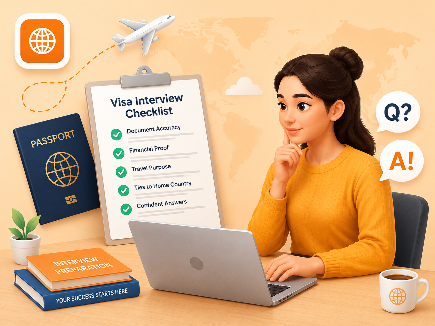 Candidate practicing a visa interview with a virtual interviewer