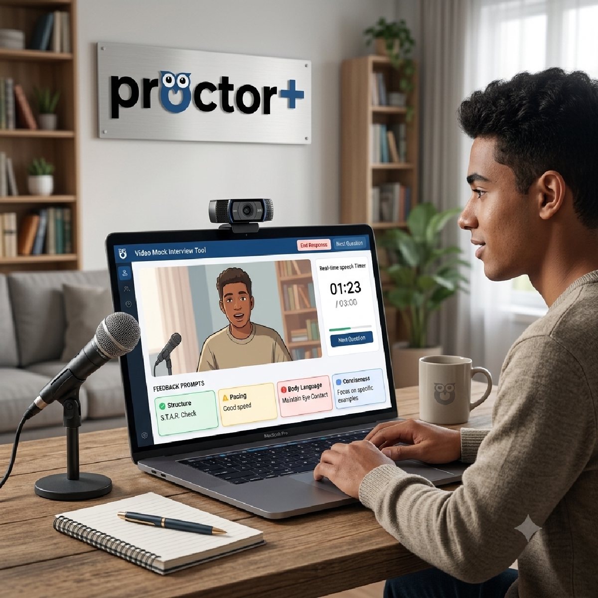 A candidate practicing structured STAR responses using an online mock interview platform.